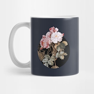 Vintage Pink Damask Rose Botanical Illustration on Circle Mug